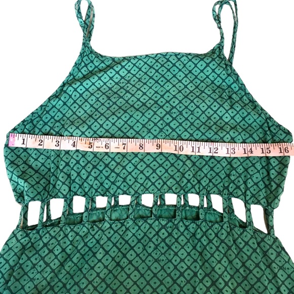Manaola Hawaii Teal Cut Out Summer Dress Watermark Piko Print Size Small - Picture 14 of 16